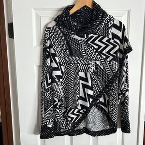 Frank Lyman Design Black and White Patterned Cowl Neck Sweater